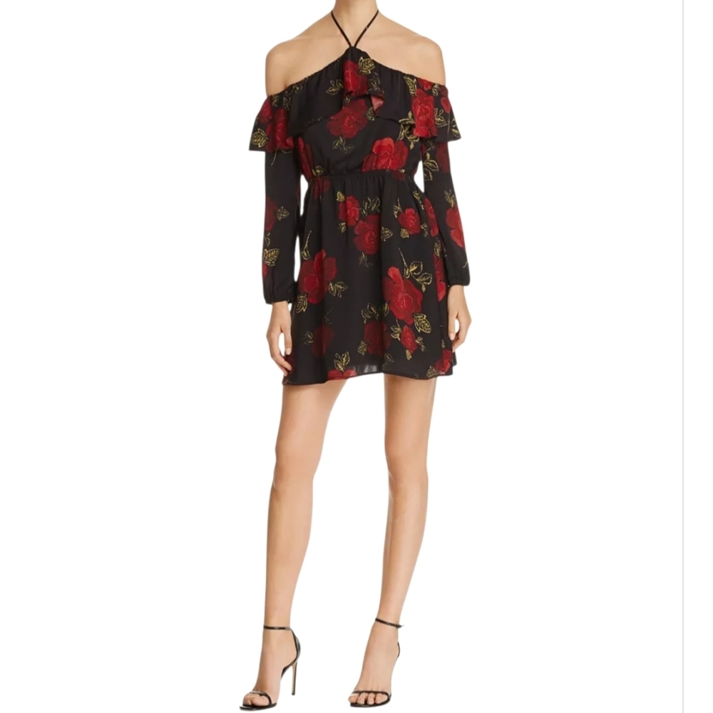 Cupcakes & Cashmere Black And Red Floral Mini Dress, Small — image 2 of 8